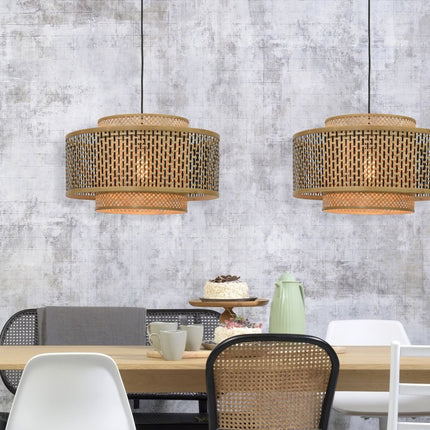 Suspension Bhutan Bambou et Fer Noir Naturel Ø50 cm