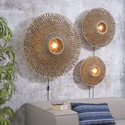 Bali Bamboo Wall Light Black and Natural 87 cm