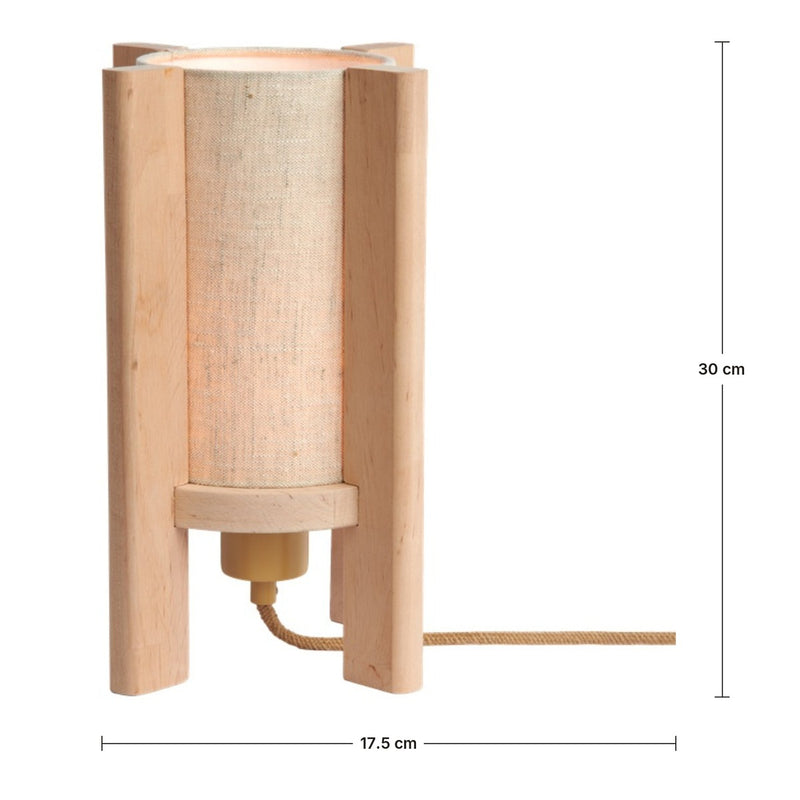 Dimensions Lampe à Poser Corsica en Bois de Hêtre et Lin Naturel 30 cm