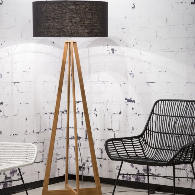 Everest Bambus Stehleuchte Schwarzer Leinenschirm 158 cm