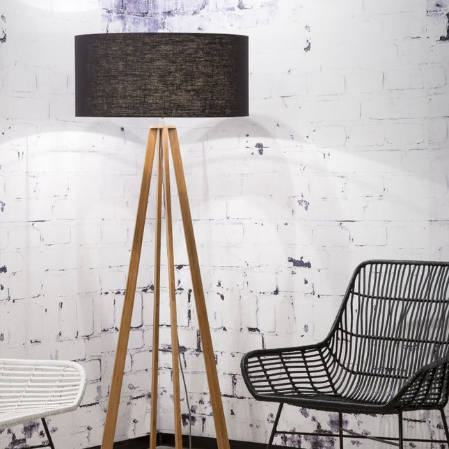 Everest Stehlampe aus Bambus und schwarzem Leinen, 158 cm