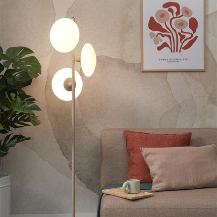 Lampadaire Sapporo 3 Disques Verre Blanc et Sable 161 cm