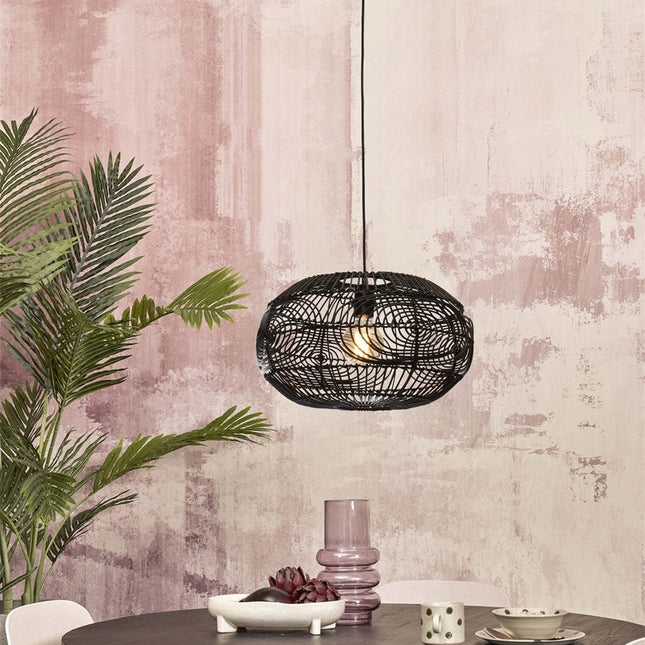 Madeira Rattan Pendelleuchte Schwarz 48 cm