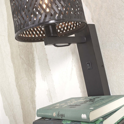 Java Bamboo Wall Light Black with Shelf 18x15 cm