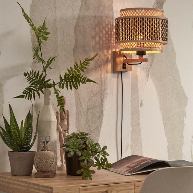 Bhutan Wall Light Natural and Black Bamboo 25x20 cm