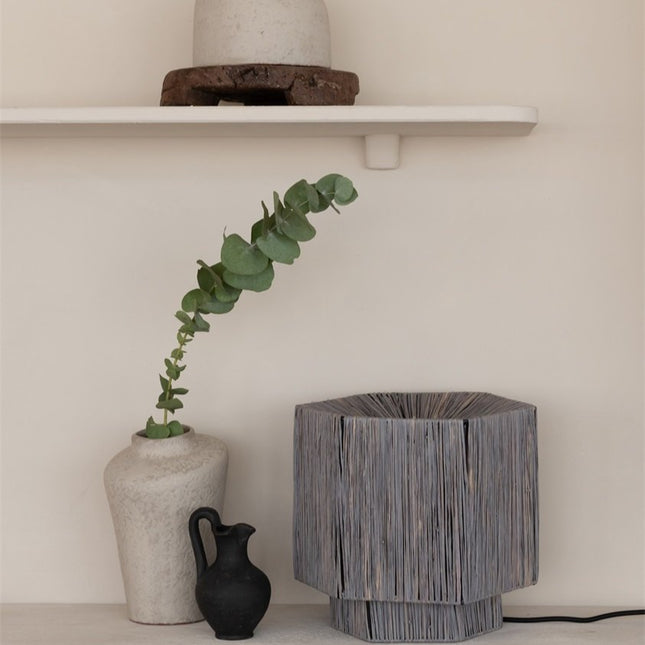 Lampe de Table Panama Raphia Gris 28 cm