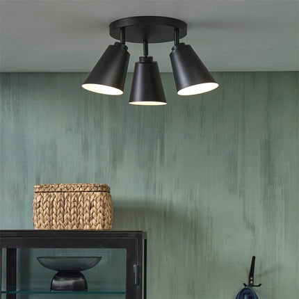 Plafonnier Bremen 3 Abat-Jour Fer Noir 30 cm