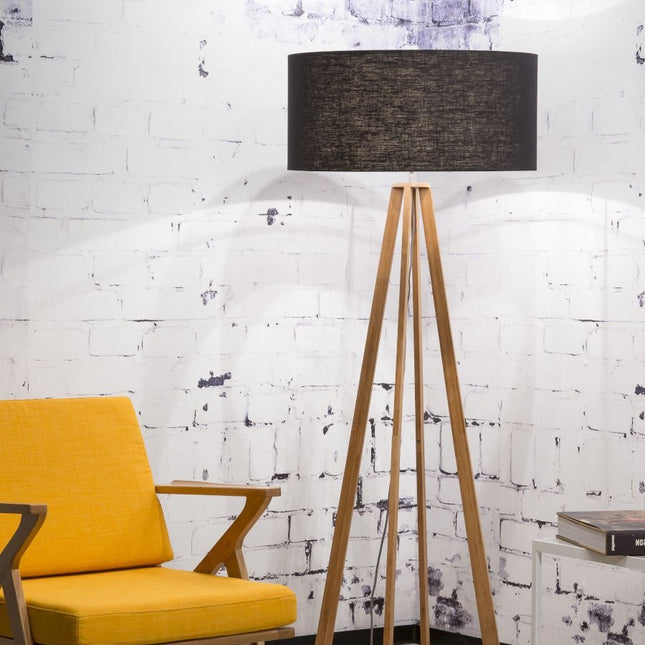 Everest Stehlampe aus Bambus und schwarzem Leinen, 158 cm