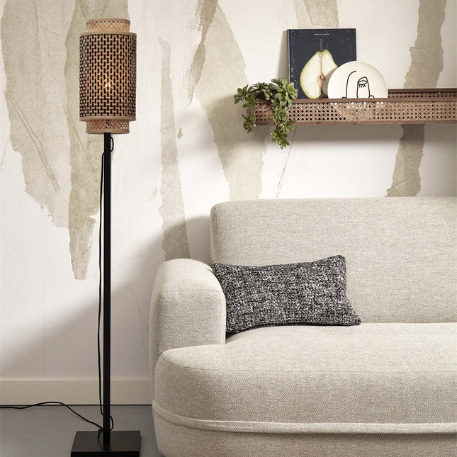 Bhutan Bambus Stehlampe Schwarz und Natur 145 cm