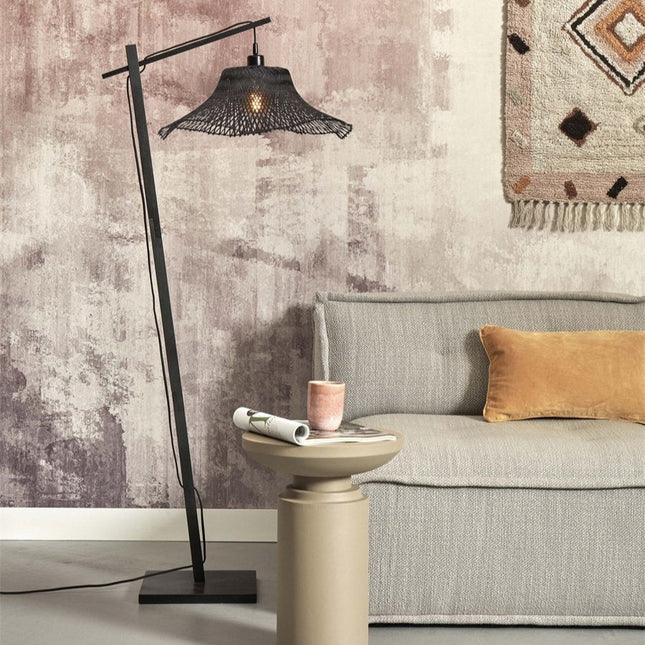 Lampadaire Tanami Disque Blanc et Bambou Naturel 150 cm