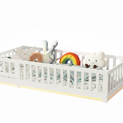Montessori-Einzelbett 90x200 – Massivholz mit Schutzgitter