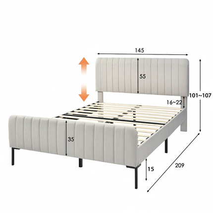 Double bed 140x200 – Beige fabric, adjustable headboard