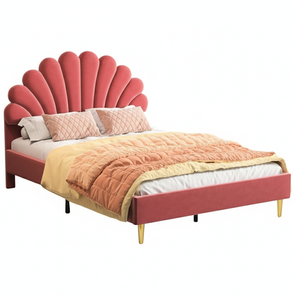 Double bed 140x200 – Petal design in pink velvet