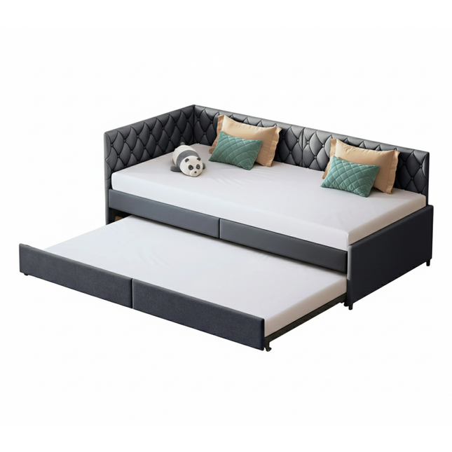 Lit gigogne 1 place 90x200 avec tiroir-lit – Velours gris