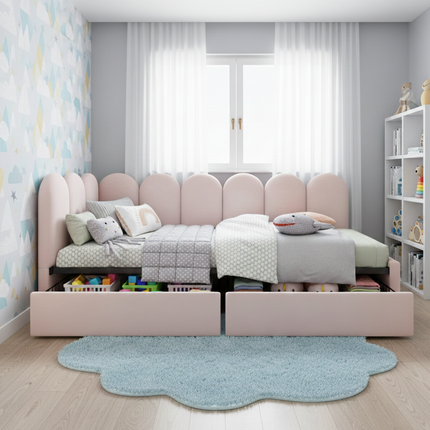Single bed 90x200 – Bed with storage and padded backrest