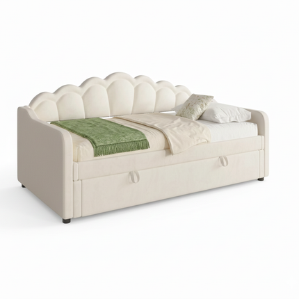 Einzelbett mit Stauraum (90 x 200 cm) – Beigefarbener Samt
