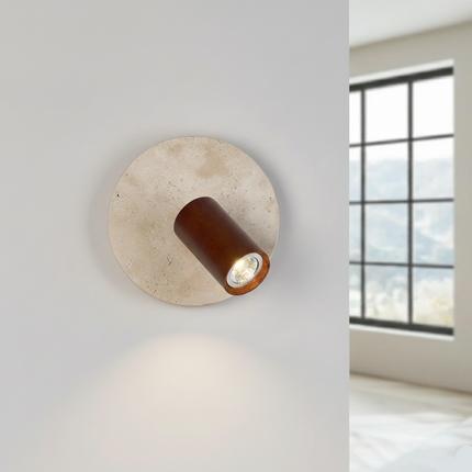 Applique murale en travertin avec projecteur rotatif en bois