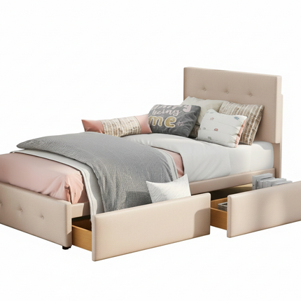 Lit 1 place 90x200 avec tiroirs de rangement – Velours capitonné