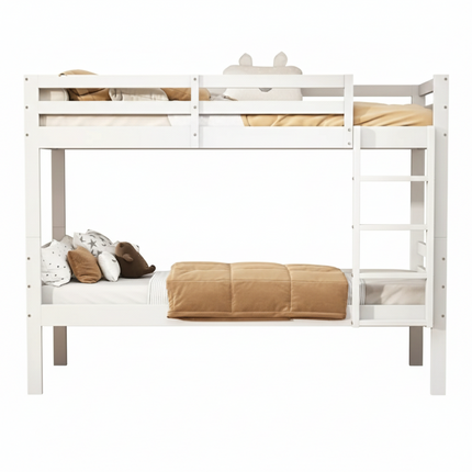 Mezzanine-Bett mit zwei Einzelbetten (90x200 cm) – Weißes Holz mit Leiter und trennbaren Betten