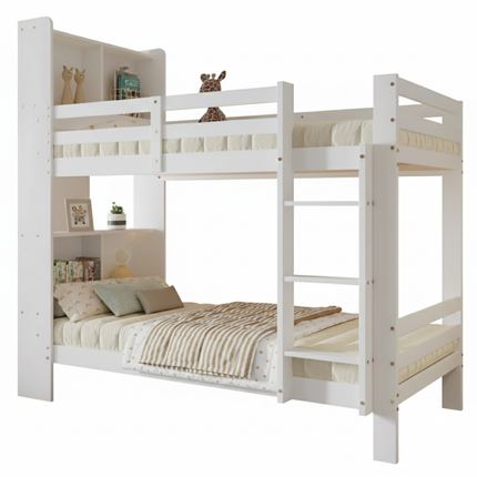 Hochbett mit zwei Einzelbetten (90 x 200 cm) – Weißes Holz mit integriertem Stauraum