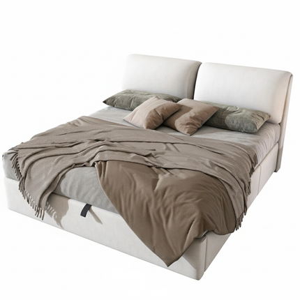 180x200cm Storage Bed – White Velvet &amp; Adjustable Headboard