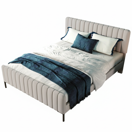 Lit 2 places 160x200 – Tissu beige, tête de lit ajustable
