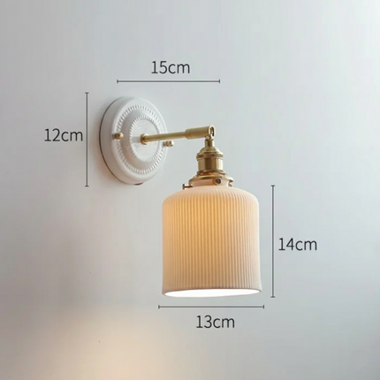 Applique en céramique et abat-jour cylindrique rainuré vintage