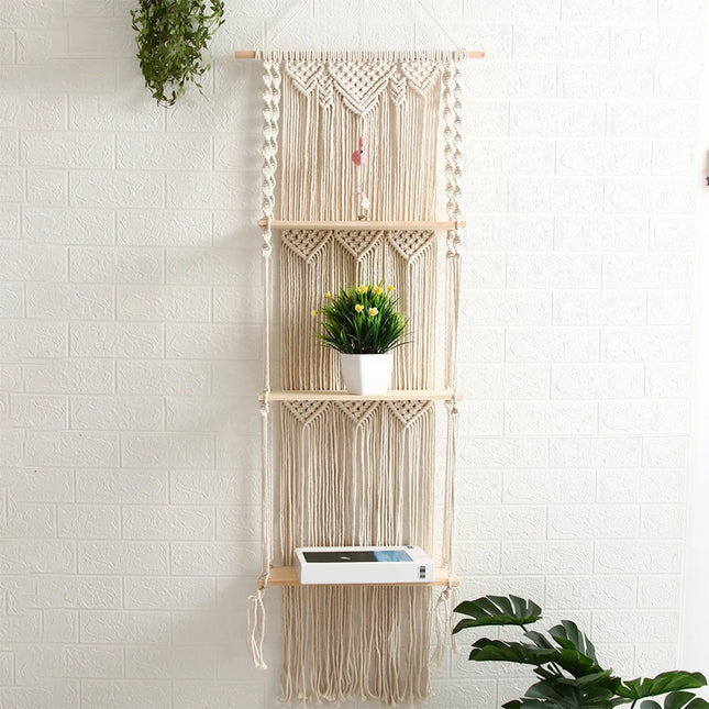 Étagère Murale En Macramé - Étagère Flottante En Bois Pour Mur - Décoration Bohème[H3305 Étagère Murale En Macramé - Étagère Flottante En Bois Pour Mur - Décoration Bohème[H3305