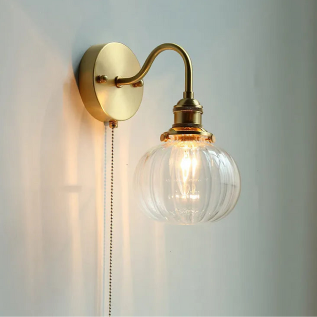 Wall light with copper chain and Nordic glass