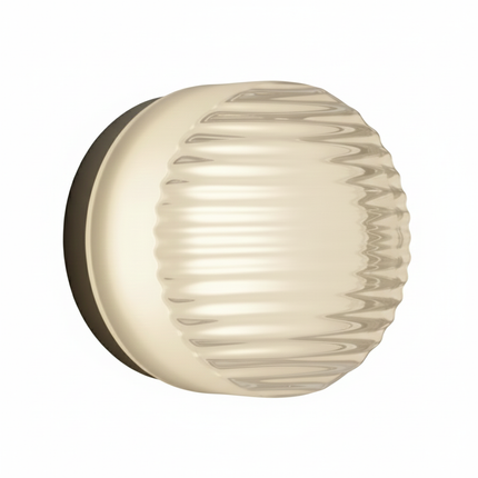 Vintage runde graue Wandleuchte aus gerilltem Acrylglas