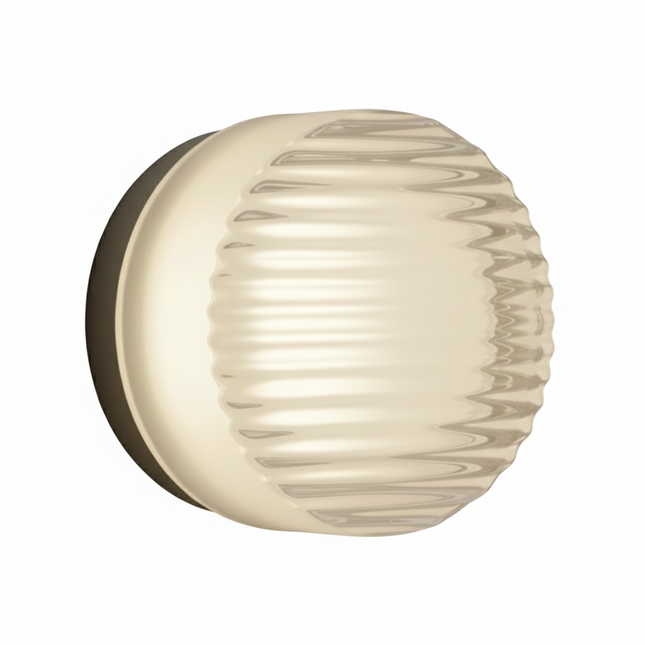 Vintage runde graue Wandleuchte aus gerilltem Acrylglas