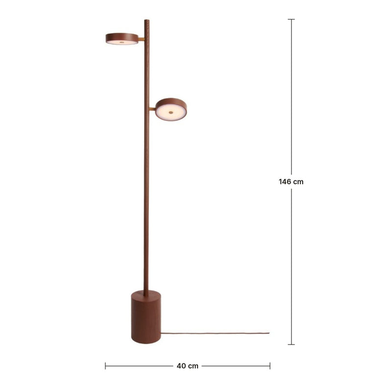 Dimensions Lampadaire Okinawa 2 Têtes LED en Bois de Frêne Brun 146 cm