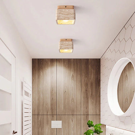 LED-Deckenleuchte aus Travertinstein