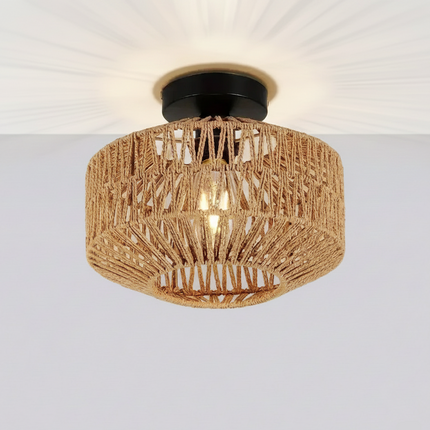 Lámpara de techo de ratán bohemio tejida a mano