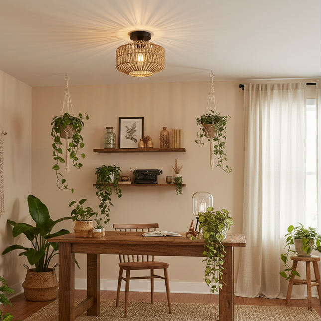 [EXP] Plafonnier Rotin Bohème Tissé Main