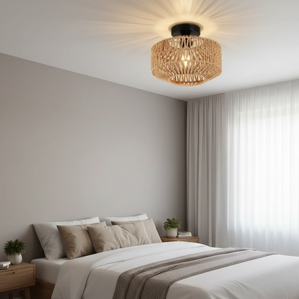 Lámpara de techo de ratán bohemio tejida a mano