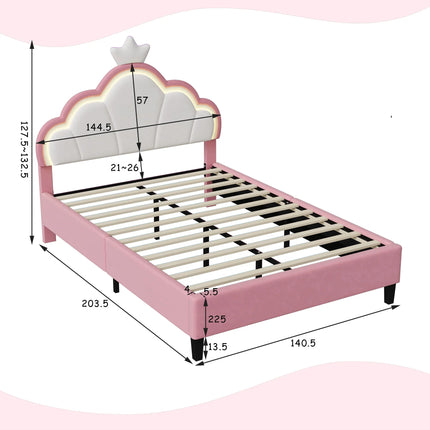 Double bed 140x200 – Princess LED design with pink crown headboard