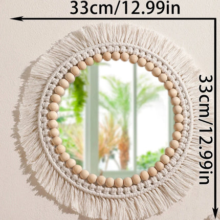 Decorative Woven Macrame Wall Mirror with Tassel