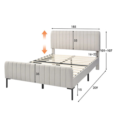 Lit 2 places 180x200 – Tissu beige, tête de lit ajustable
