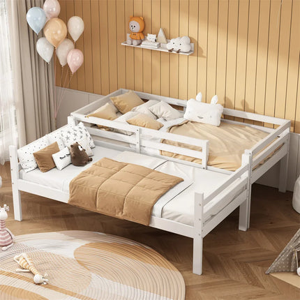 Mezzanine-Bett mit zwei Einzelbetten (90x200 cm) – Weißes Holz mit Leiter und trennbaren Betten
