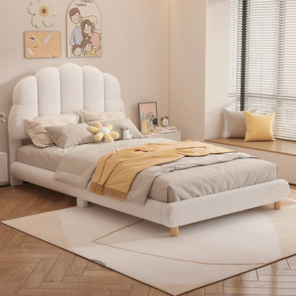 Single bed 90x200 – White fabric with plush floral design