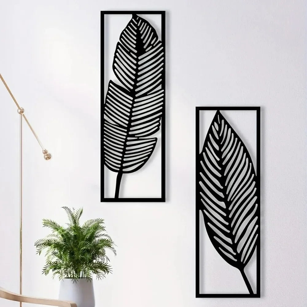 Set of 2 Decorative Black Metal Leaves