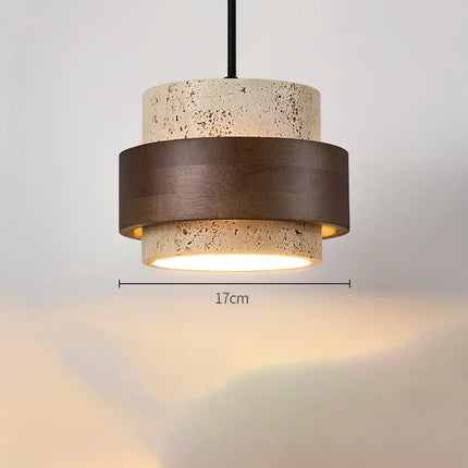 Retro-LED-Pendelleuchte aus Holz und Stein