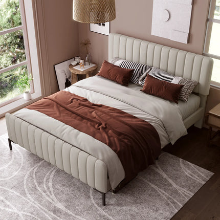 Lit 2 places 180x200 – Tissu beige, tête de lit ajustable