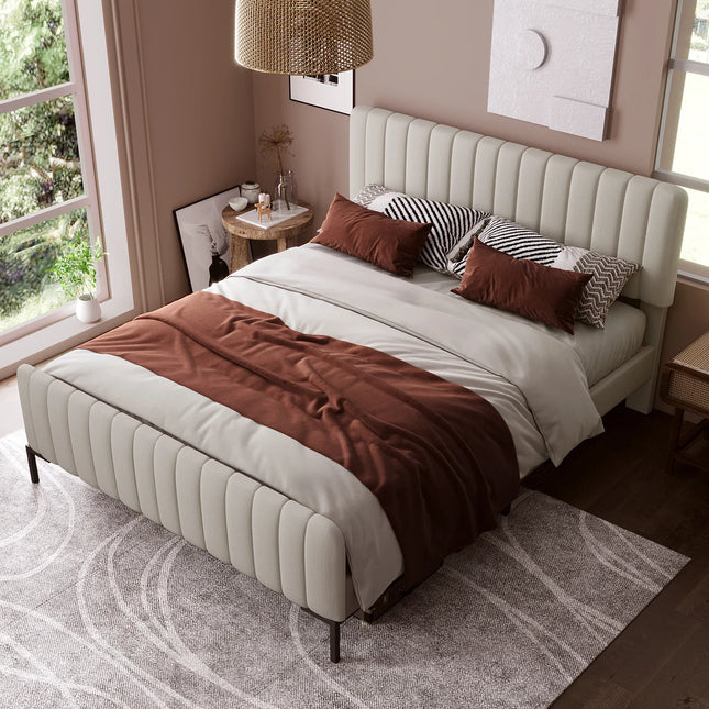 Lit 2 places 140x200 – Tissu beige, tête de lit ajustable