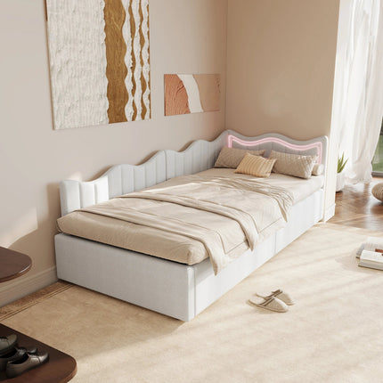 Single storage bed (90x200 cm) with hydraulic storage – Beige velvet