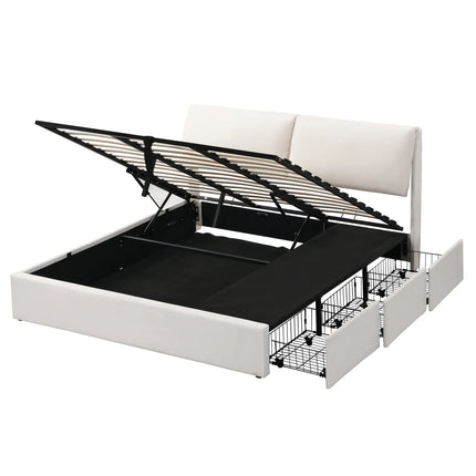 180x200cm Storage Bed – White Velvet &amp; Adjustable Headboard