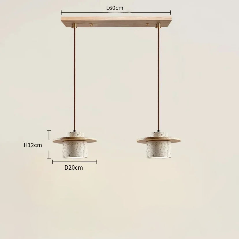 Hängeleuchte aus natürlichem Travertinstein und Holz