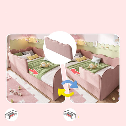 Single bed 90x190 with pull-out bed – Pink velvet pull-out bed