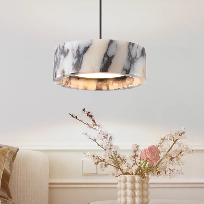 Circular Natural Marble LED Pendant Light